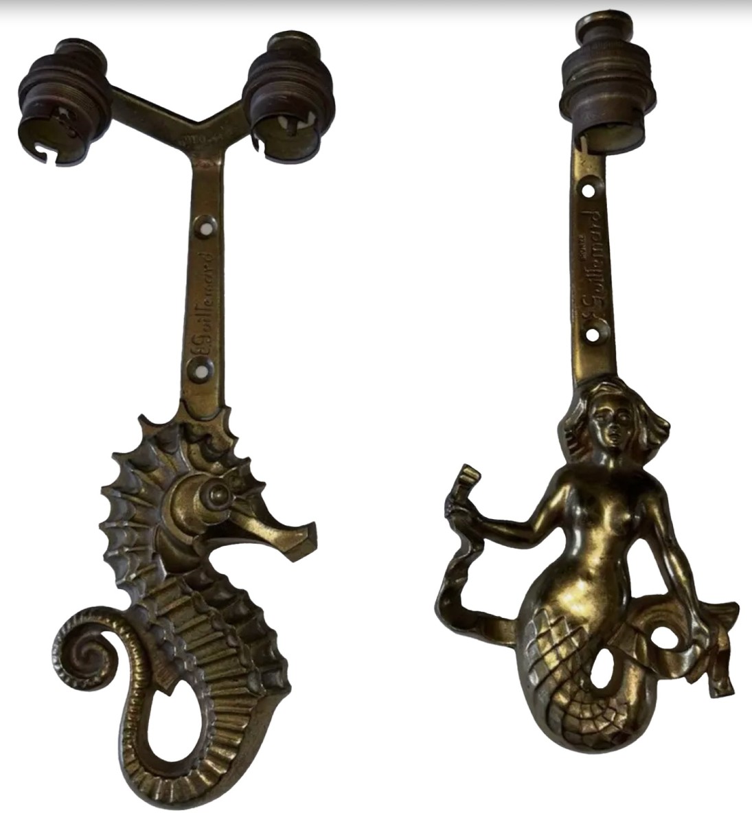 E. Guillemard (1918-1944) Two Art Deco Gilt Bronze Sconces Signed