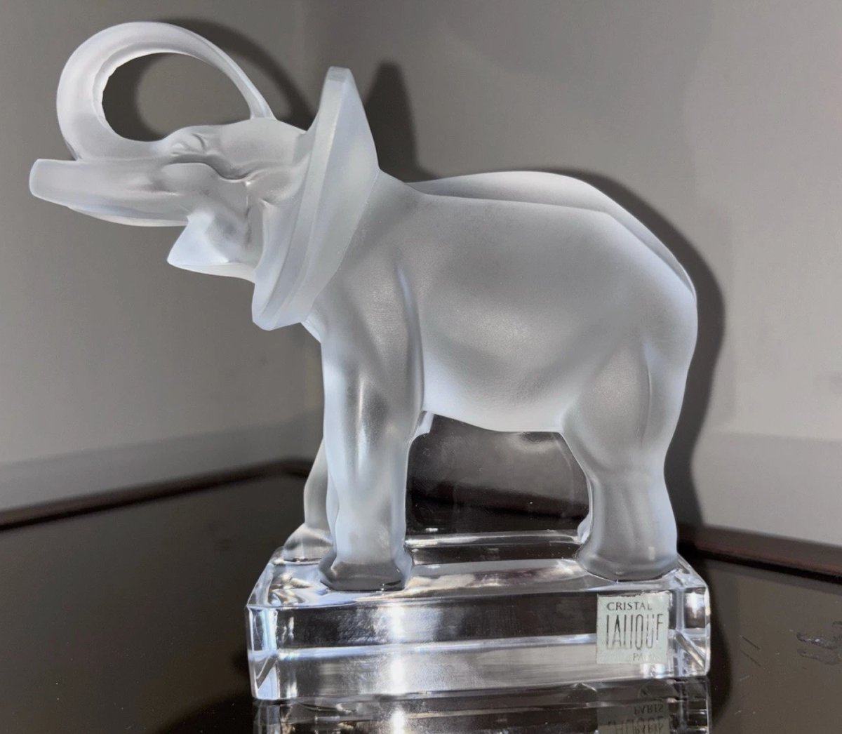 LALIQUE France Paire de serre livres Éléphants en cristal Moulé Et Satiné.-photo-2