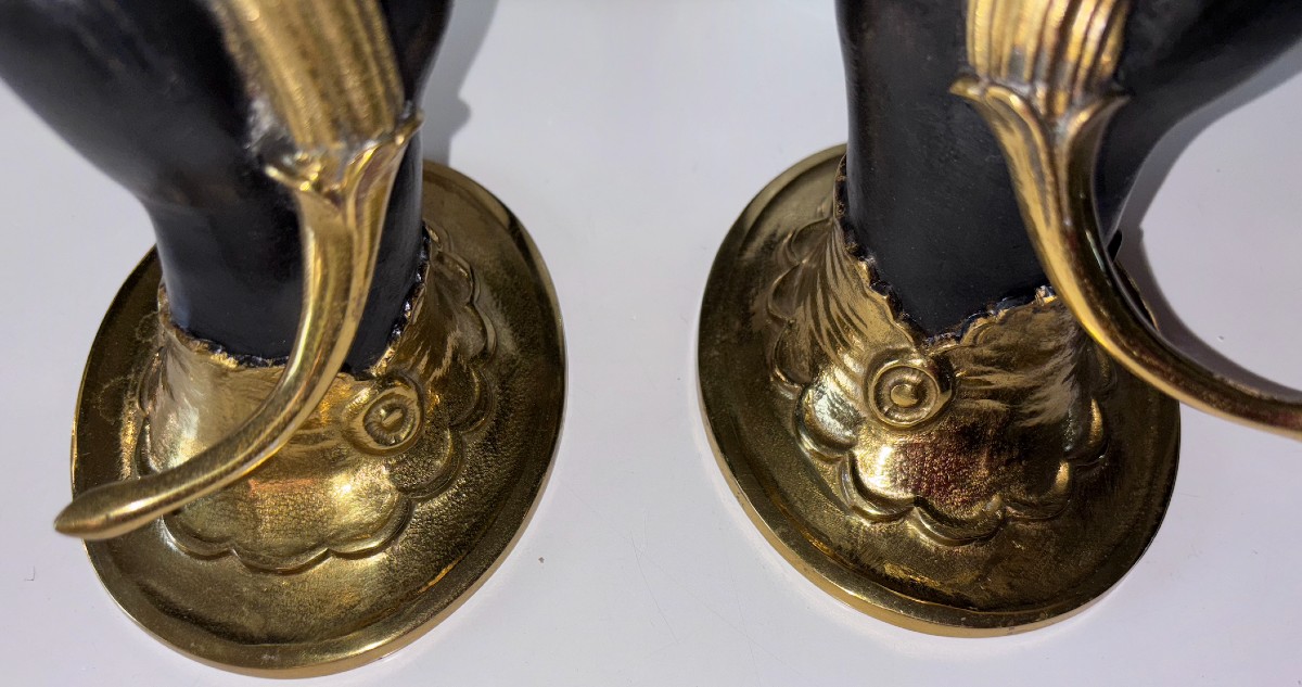 Maison JANSEN Paire d'appliques en bronze et verre, mains de nubiens et des cornes d’abondance-photo-1