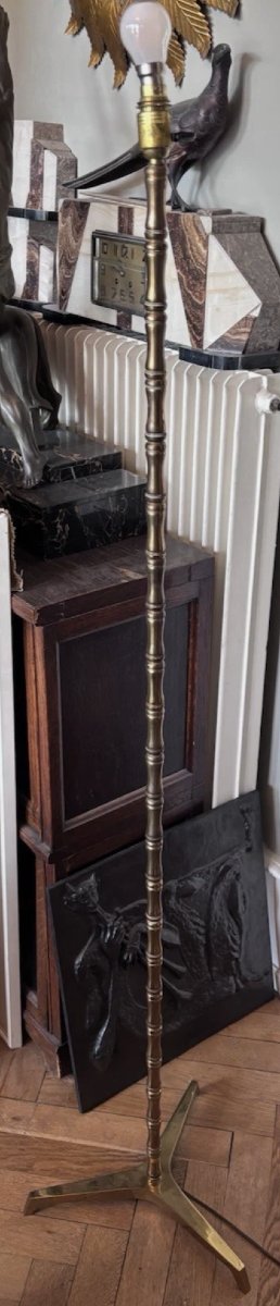 Bagues House (attributed To) Bamboo Floor Lamp In Brass And Gilded Bronze-photo-3