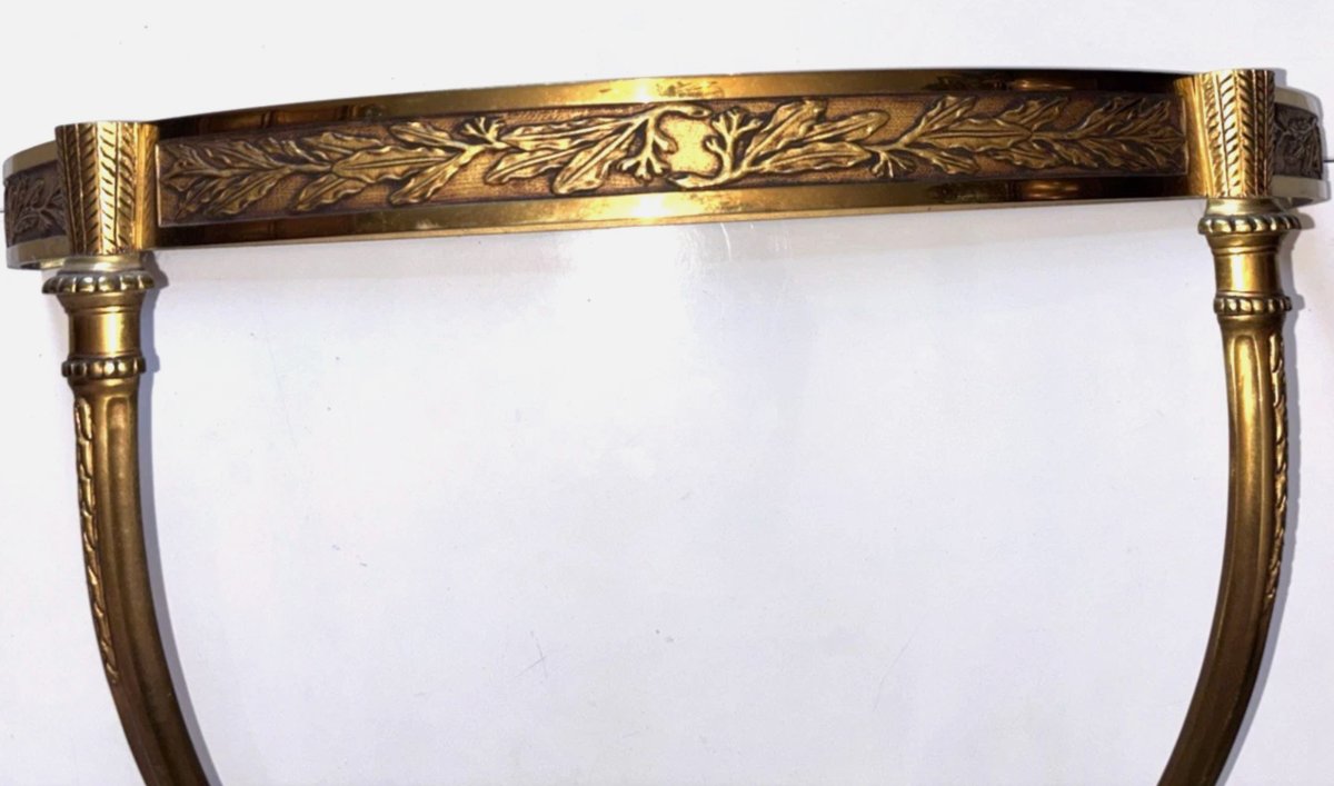 Louis XVI Style Floating Half-moon Wall Console, Gilded Brass And Marble Top.-photo-3