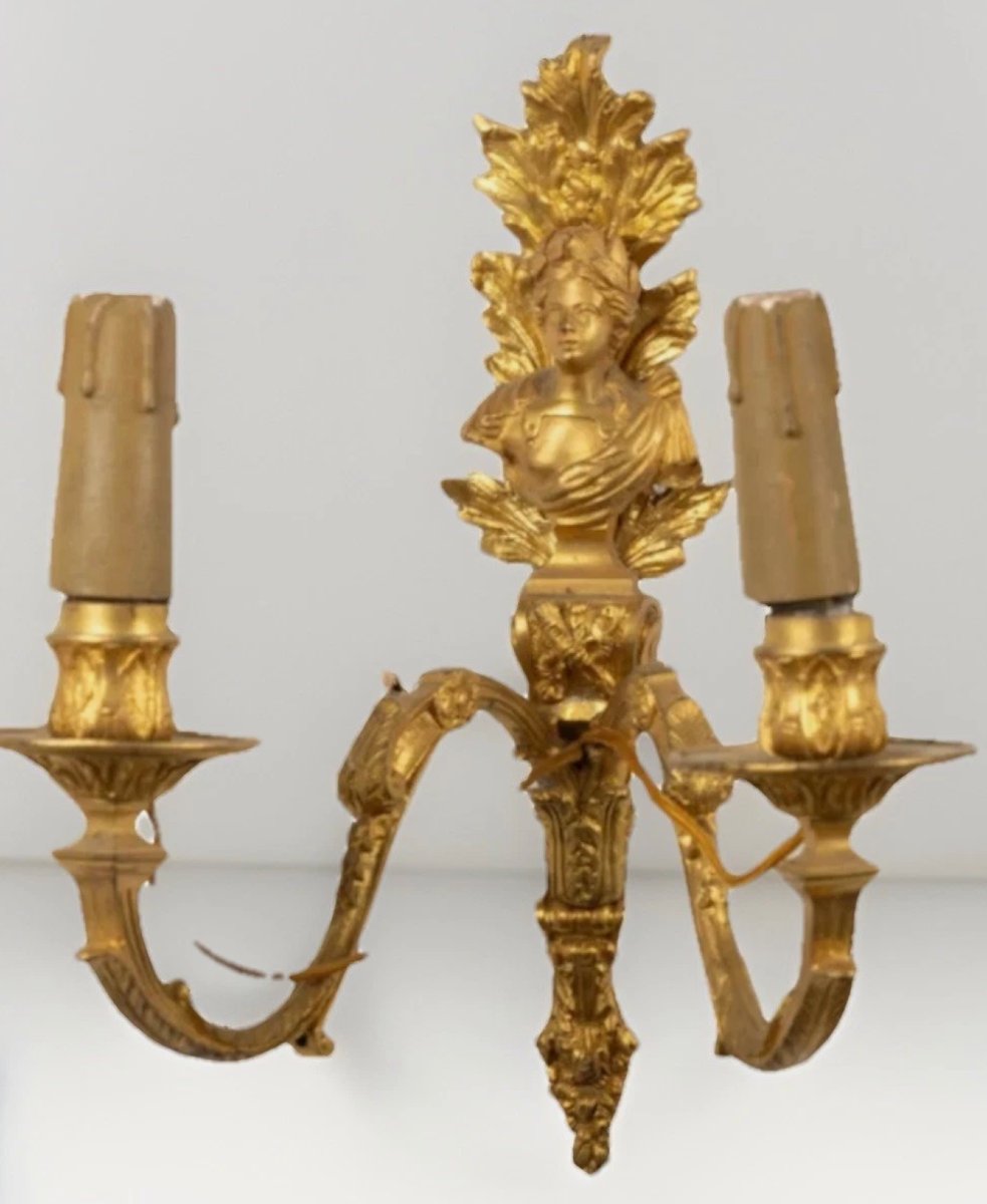 19th Century Pair Of Sconces With Roman Emperors, In Gilded And Chiseled Bronze-photo-7