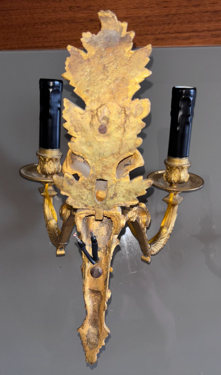 19th Century Pair Of Sconces With Roman Emperors, In Gilded And Chiseled Bronze-photo-2