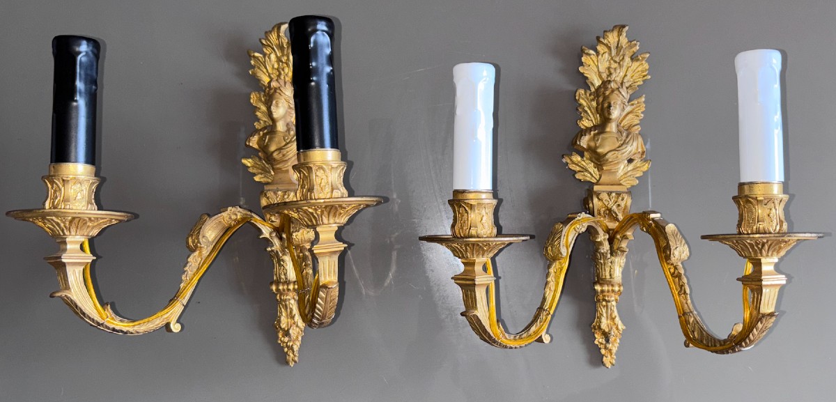 19th Century Pair Of Sconces With Roman Emperors, In Gilded And Chiseled Bronze-photo-5