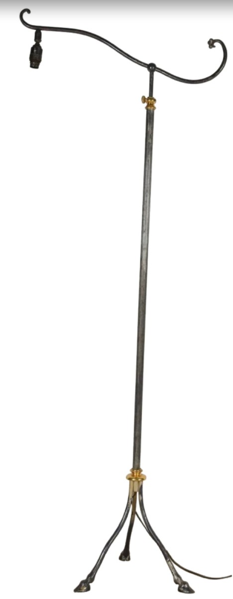 Maison RAMSAY Lampadaire liseuse en métal argenté & doré, cannelé et pieds sabots