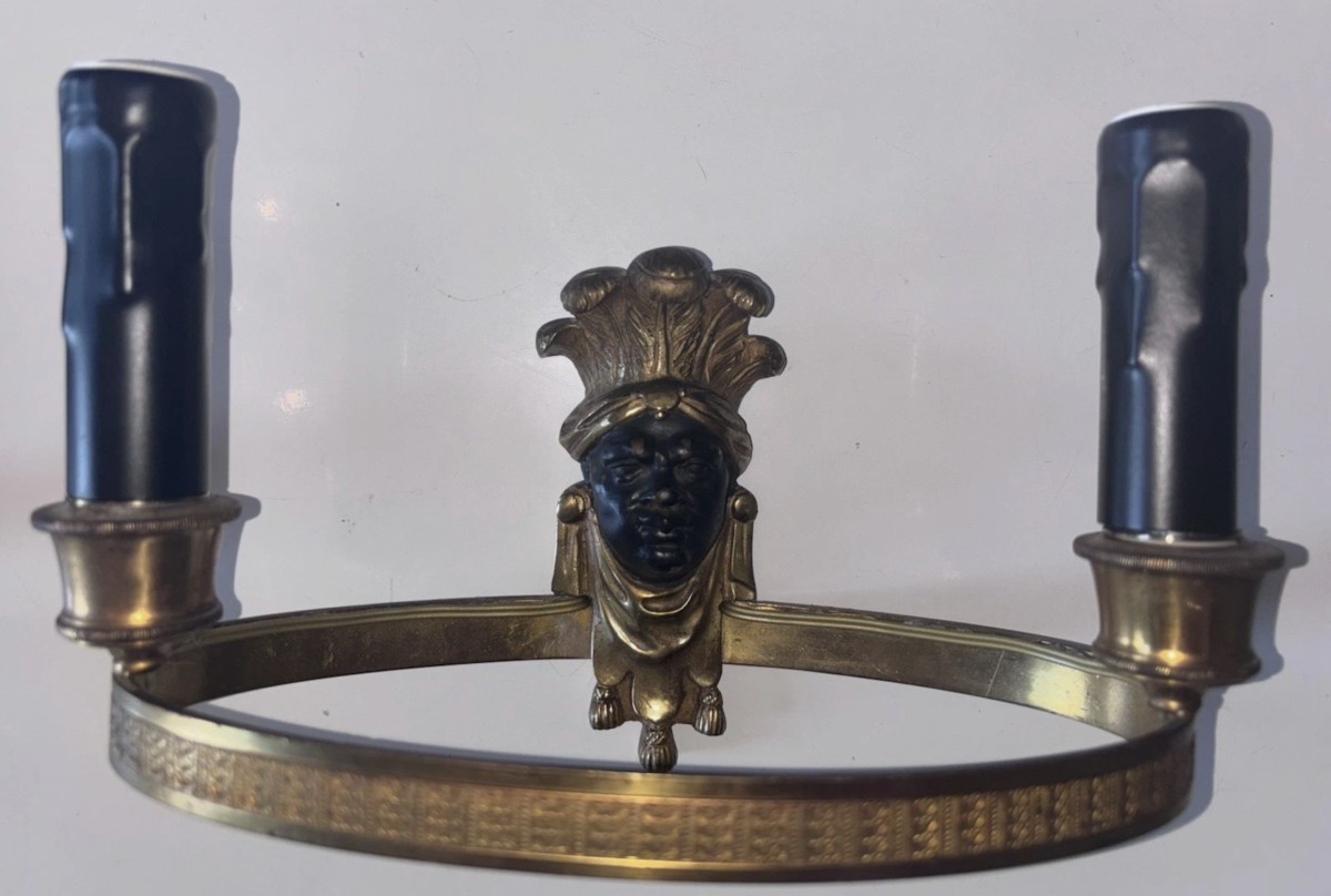 Maison BAGUES, Appliques Aux Indiens en bronze doré et patiné-photo-3