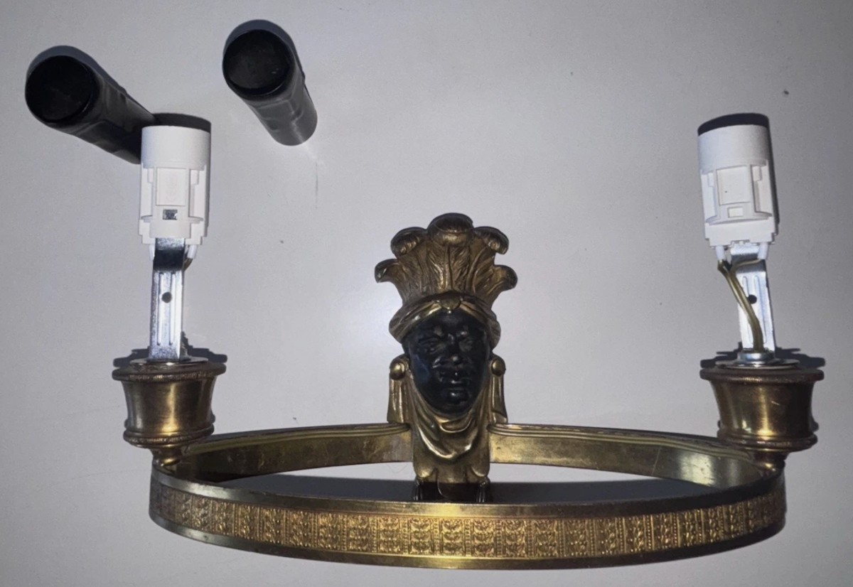 Maison BAGUES, Appliques Aux Indiens en bronze doré et patiné-photo-4