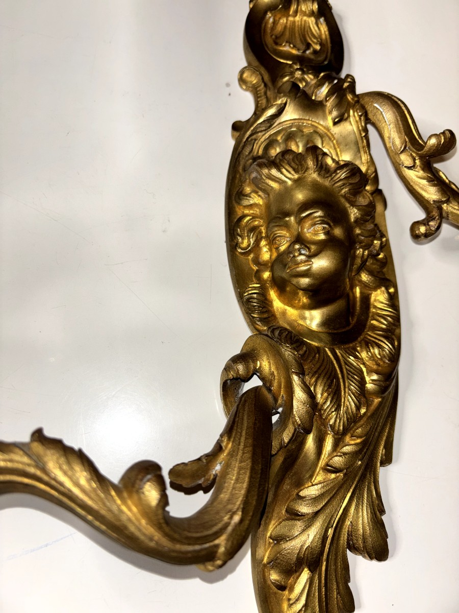 Importante paire d'applique "aux Zephyrs" en bronze doré et ciselé H55cm-photo-3