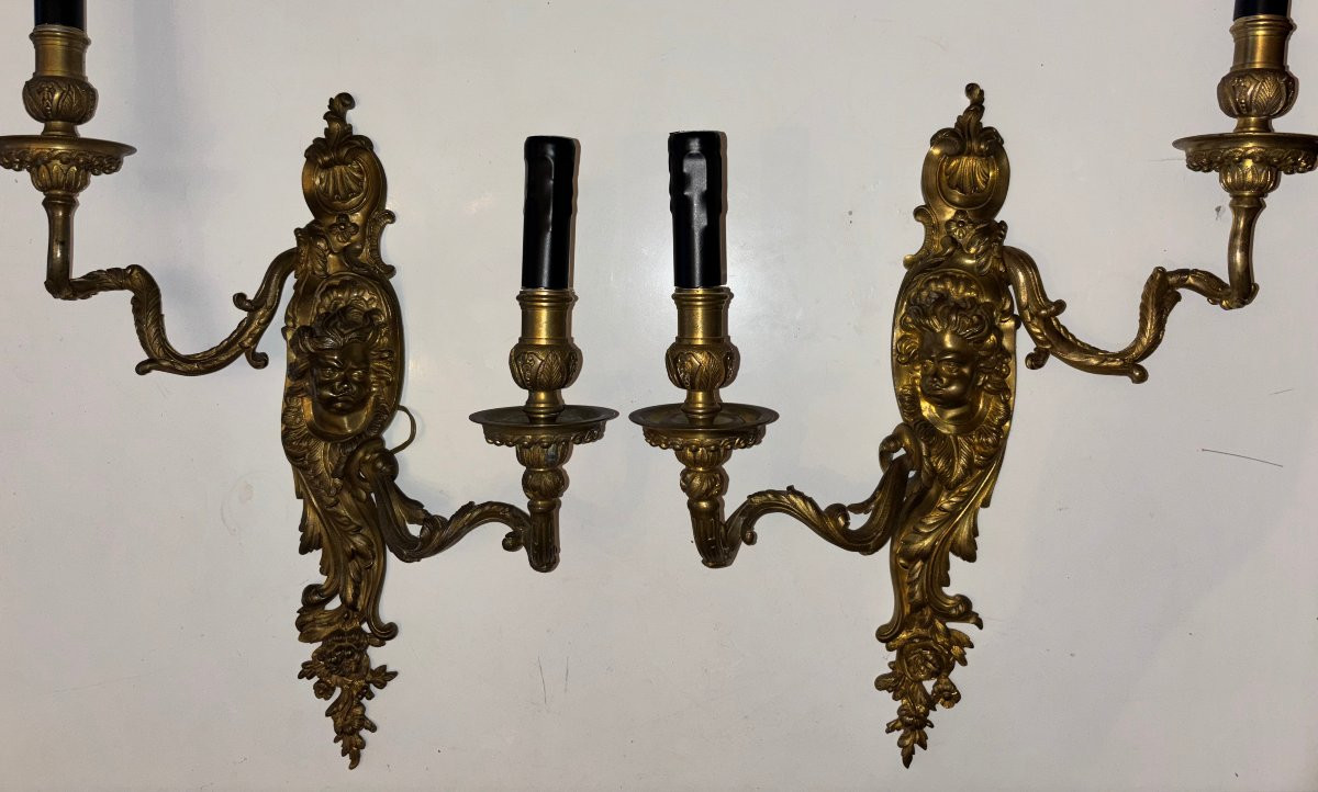 Importante paire d'applique "aux Zephyrs" en bronze doré et ciselé H55cm-photo-3