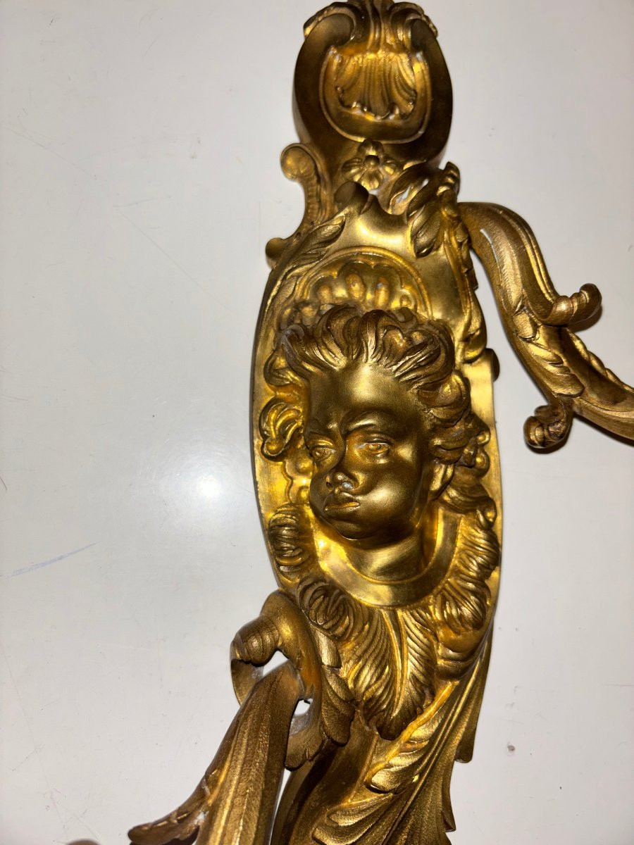 Importante paire d'applique "aux Zephyrs" en bronze doré et ciselé H55cm-photo-8