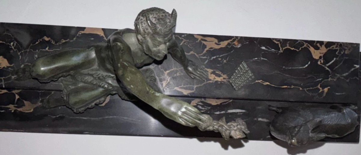 Bouraine Marcel (1886-1948) Art Deco Bronze Group With Satyr Or Faun Signed-photo-4