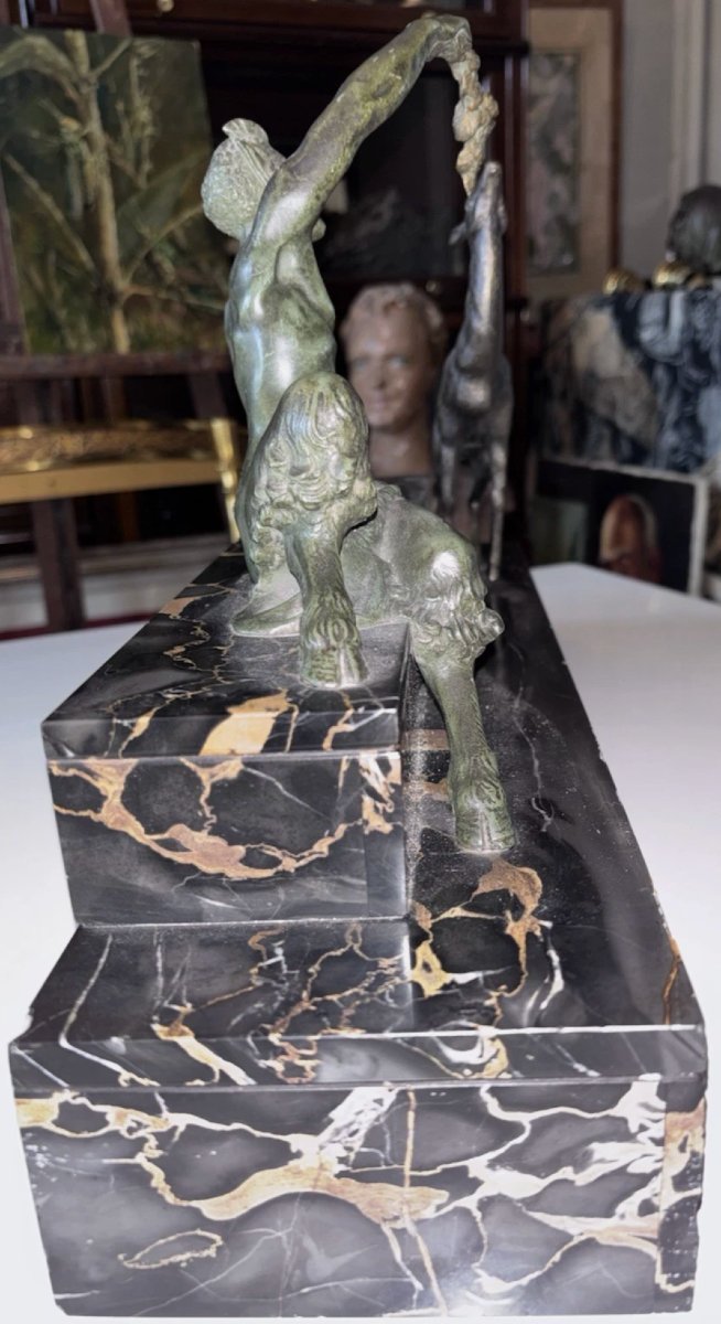 Bouraine Marcel (1886-1948) Art Deco Bronze Group With Satyr Or Faun Signed-photo-6