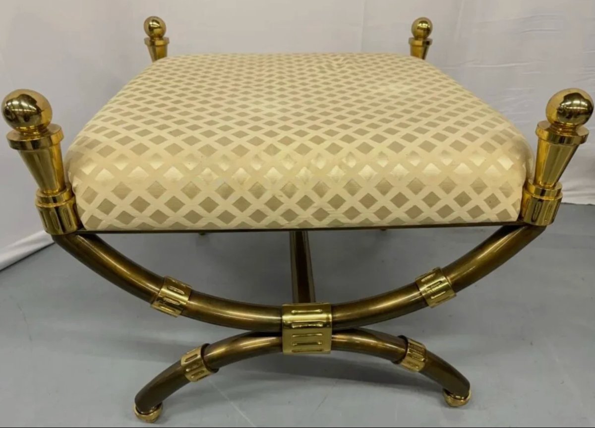 Nucci VALSECCHI ( Italie XXème )Tabouret curule d’apparat, piètement formé d’arcatures inversés-photo-3