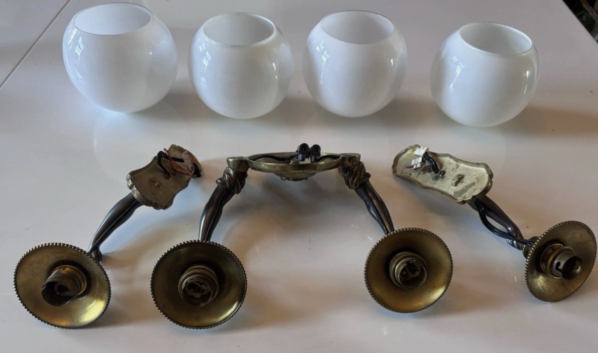 Maison Charles (attributed To) Set Of 3 Bronze Sconces Decorated With Nubian Arms -photo-3