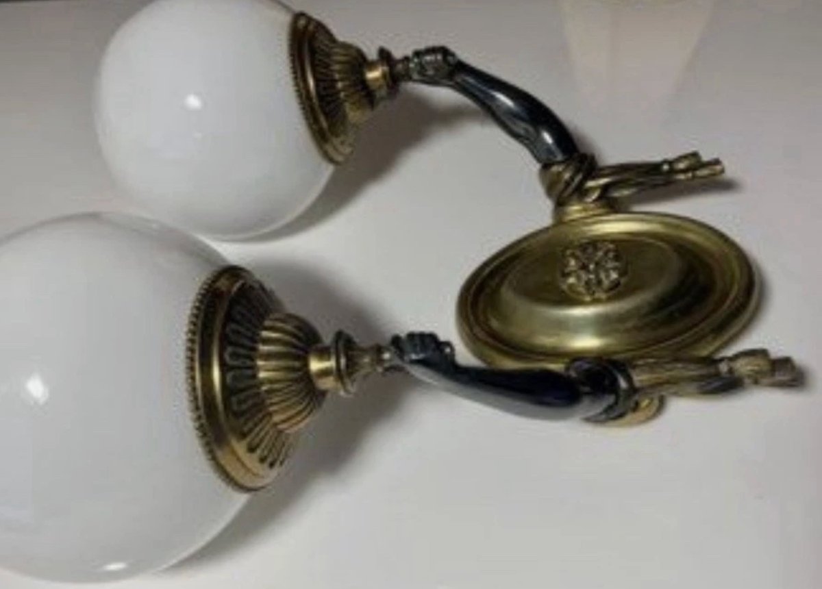 Maison Charles (attributed To) Set Of 3 Bronze Sconces Decorated With Nubian Arms -photo-4