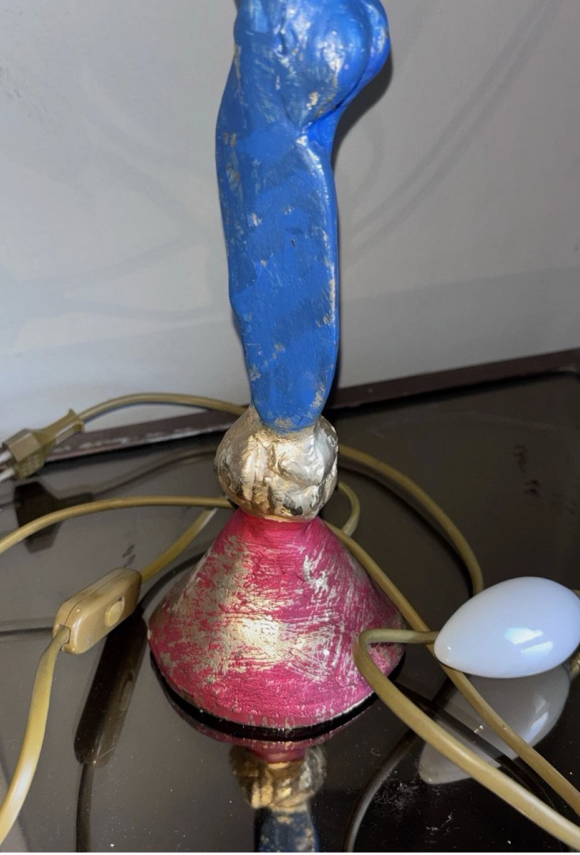 Pierre CASENOVE (né en 1943) & FONDICA (fondeur)  Lampe en bronze doré polychrome-photo-1