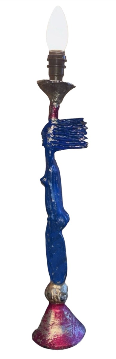 Pierre CASENOVE (né en 1943) & FONDICA (fondeur)  Lampe en bronze doré polychrome