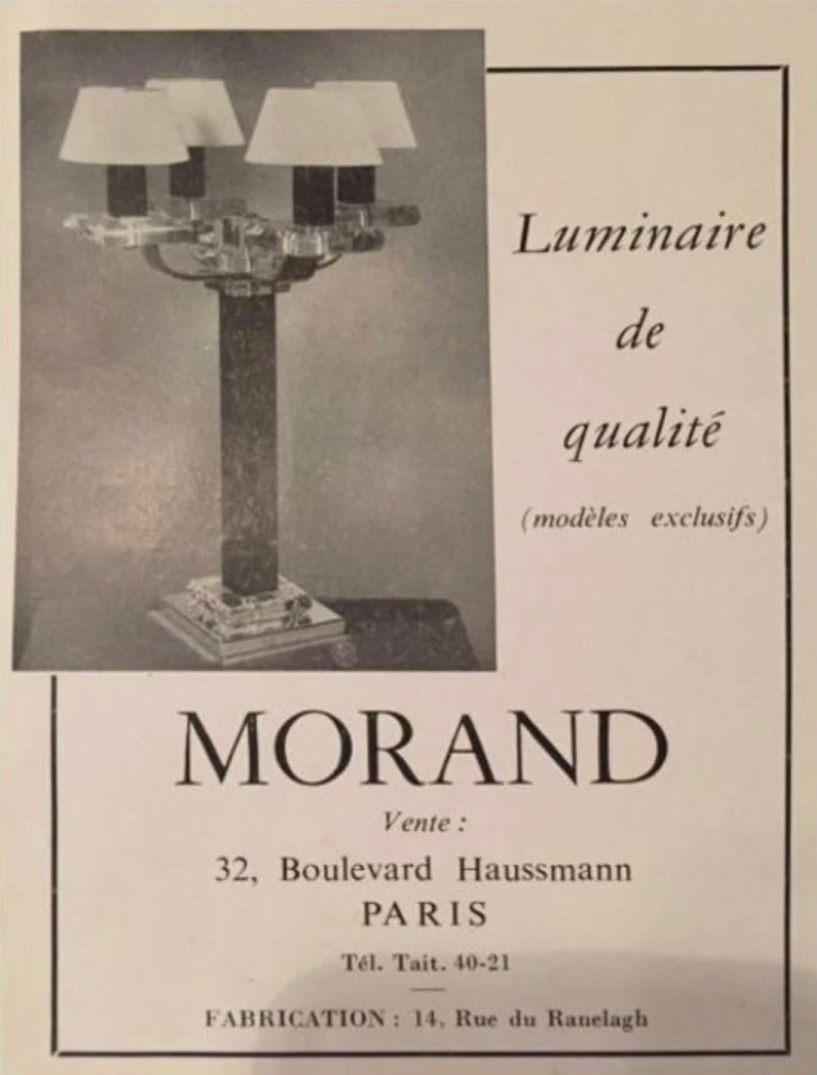 Morand Henri (1914-2010) Art Deco Chandelier In Brass, Gilt Bronze And Glass. Signed-photo-1