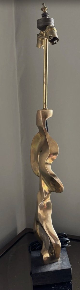 Jaubert Michel (20th Century) Gilt Bronze Table Lamp, Signed, H: 67cm-photo-3