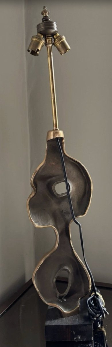 Jaubert Michel (20th Century) Gilt Bronze Table Lamp, Signed, H: 67cm-photo-4