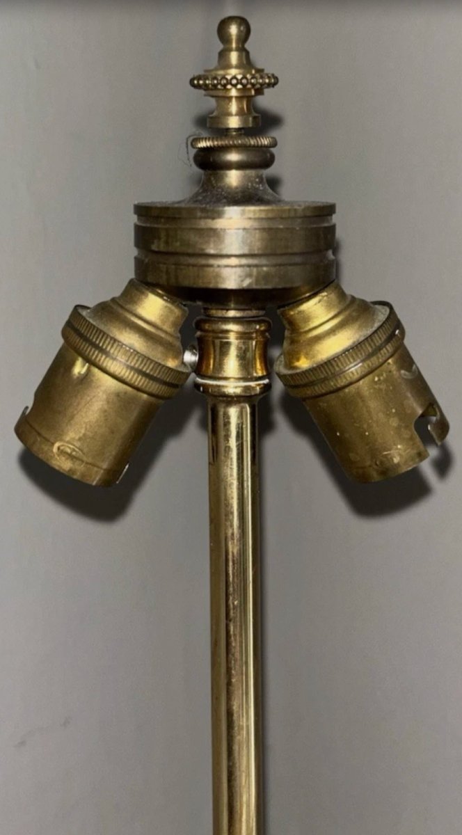 Jaubert Michel (20th Century) Gilt Bronze Table Lamp, Signed, H: 67cm-photo-1