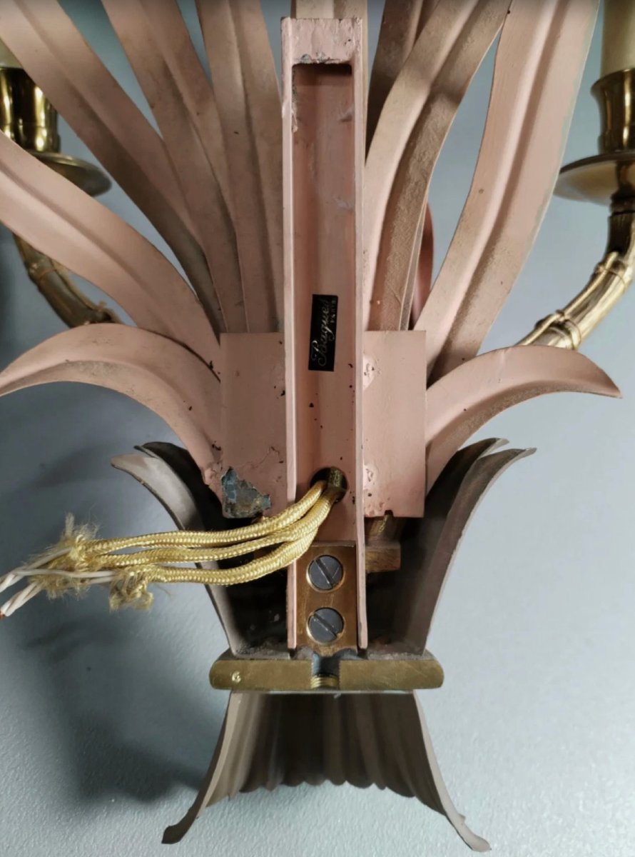 Maison BAGUES Suite de 3 grandes appliques en bronze, laiton et métal laqué-photo-3