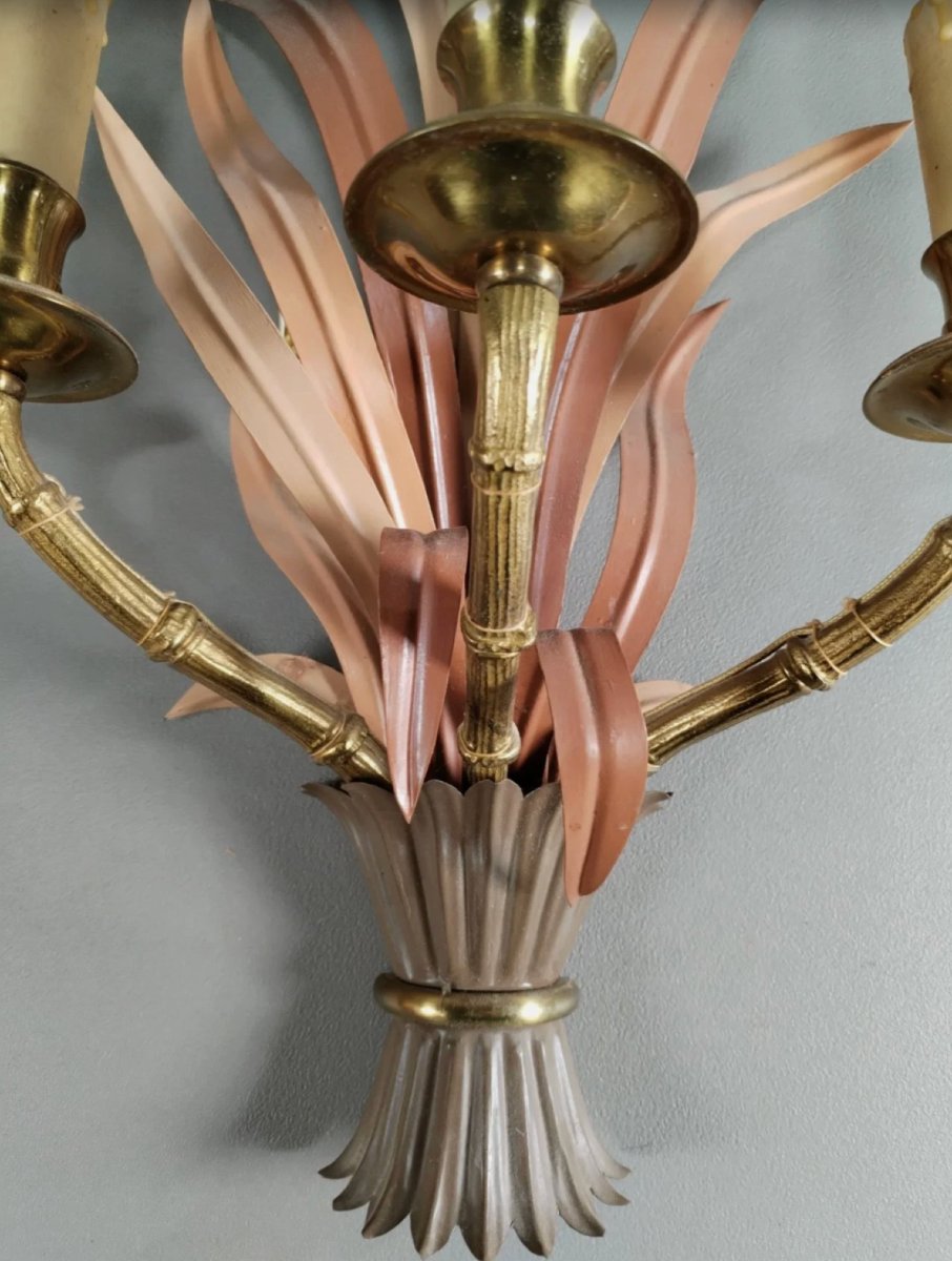 Maison BAGUES Suite de 3 grandes appliques en bronze, laiton et métal laqué-photo-4