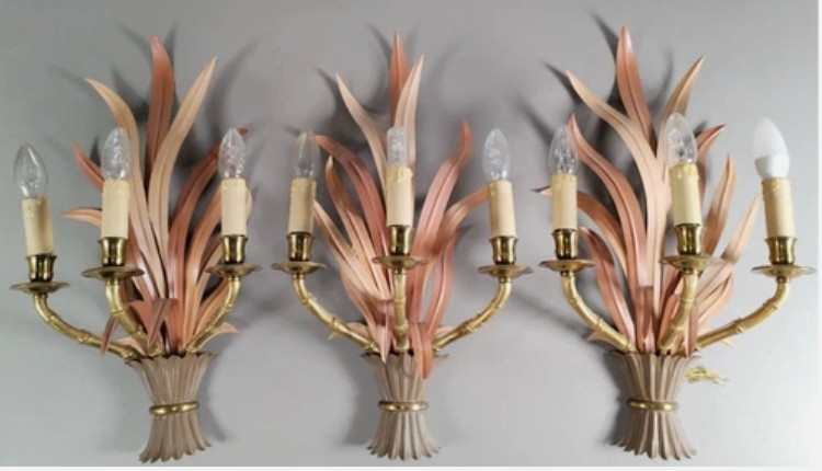 Maison BAGUES Suite de 3 grandes appliques en bronze, laiton et métal laqué-photo-1