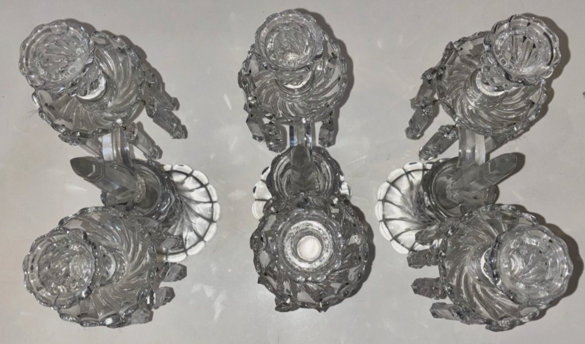 Suite de 3 chandeliers en cristal de BACCARAT  Modèle bambou tors estampillées sous les pieds  -photo-3