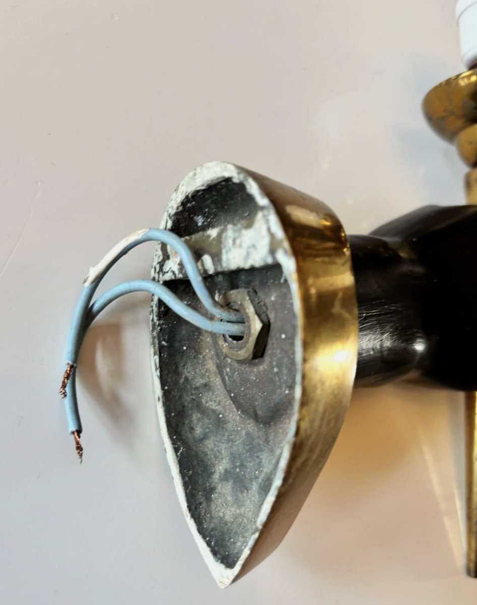 Arlus Or Devoluy: Pair Of Bronze And Opaline Wall Sconces (nubian Hands)-photo-4