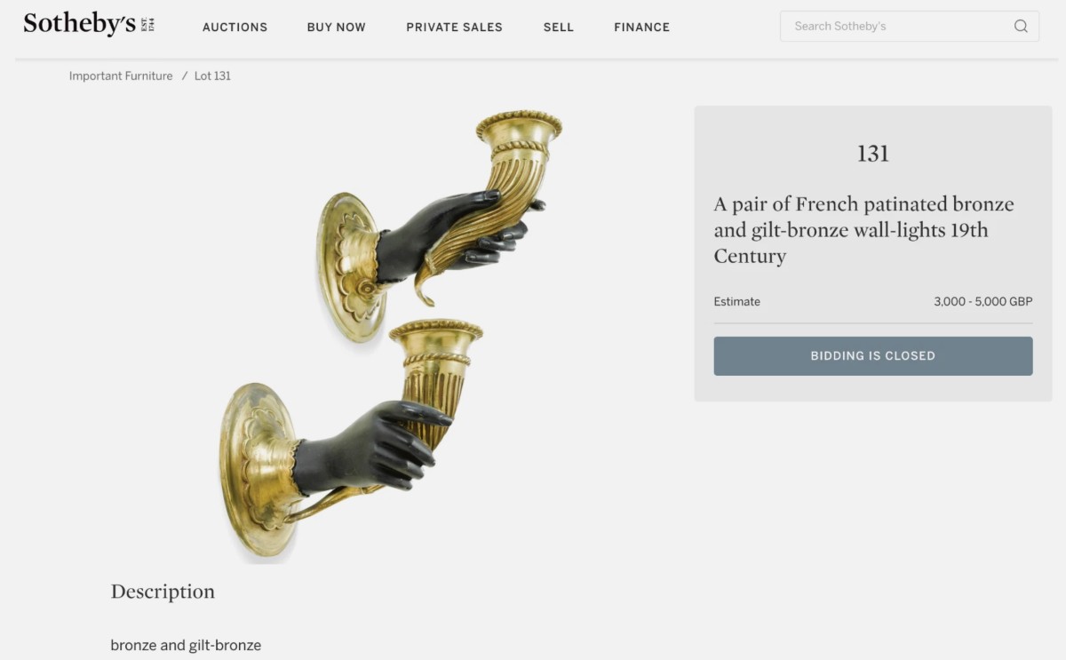 Maison Jansen Large Pair Of Bronze Wall Sconces With Nubian Hands, Cornucopias & Globes-photo-8