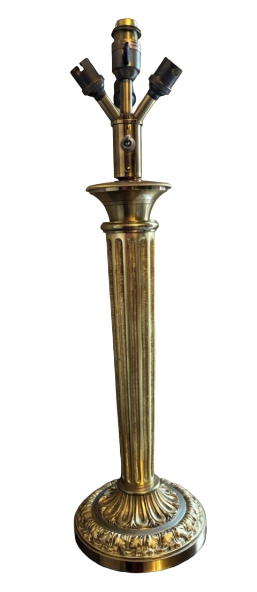 Henri Morand Paris. Large Art Deco Column Lamp In Gilt Bronze (58 Cm) Signed