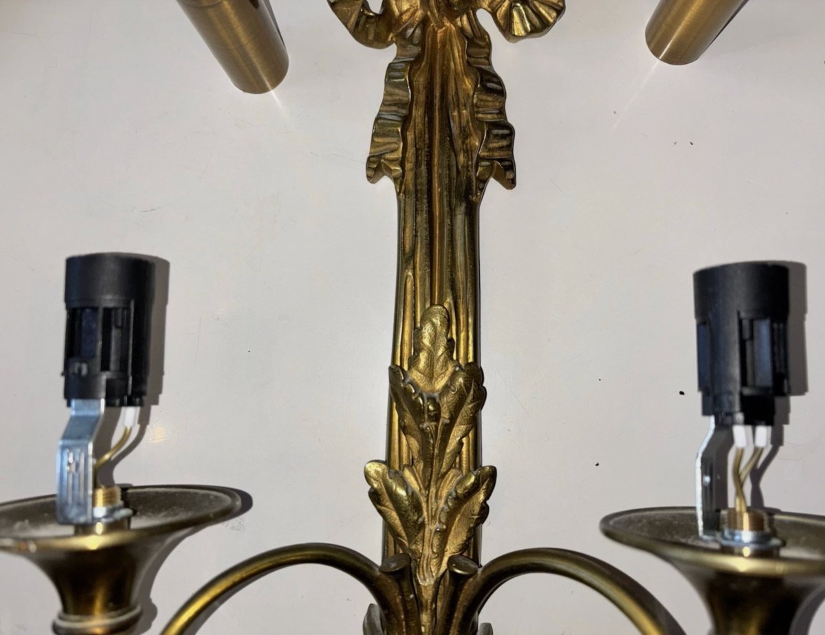 Maison CHARLES Paris  Grande paire d'appliques néo classique en bronze doré 53cm  Signées-photo-1