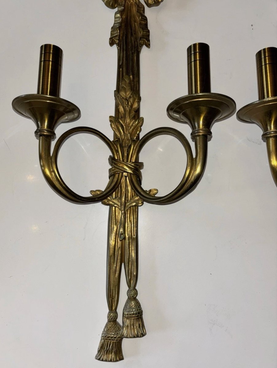 Maison CHARLES Paris  Grande paire d'appliques néo classique en bronze doré 53cm  Signées-photo-2