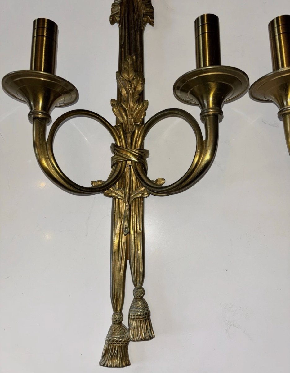 Maison CHARLES Paris  Grande paire d'appliques néo classique en bronze doré 53cm  Signées-photo-5