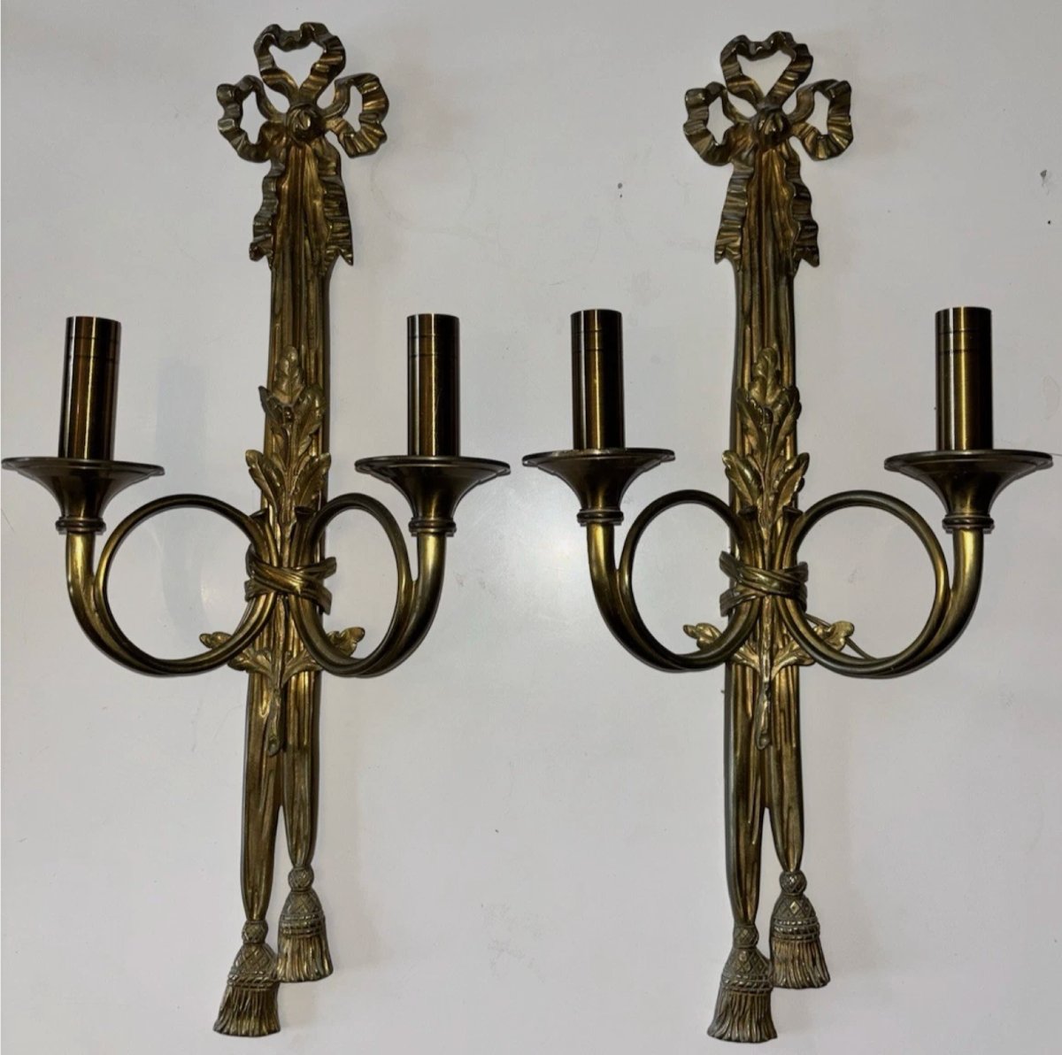 Maison CHARLES Paris  Grande paire d'appliques néo classique en bronze doré 53cm  Signées-photo-7