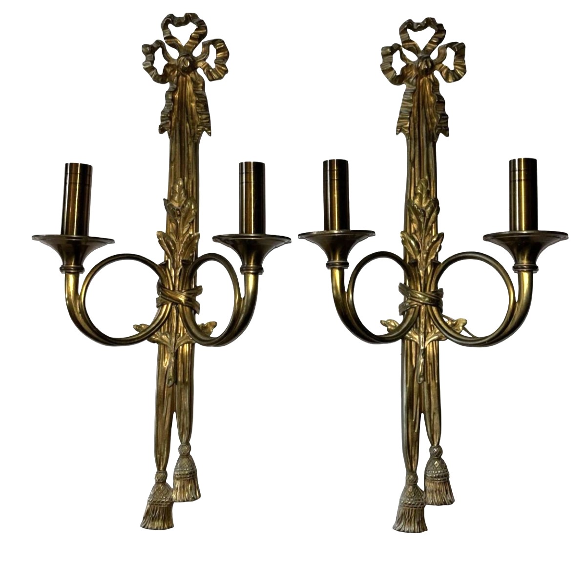 Maison CHARLES Paris  Grande paire d'appliques néo classique en bronze doré 53cm  Signées