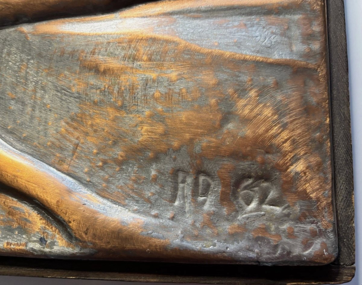 Roger DESSERPRIT (1923-1985) Tableau cubiste en alliage repoussé, signé et daté-photo-3