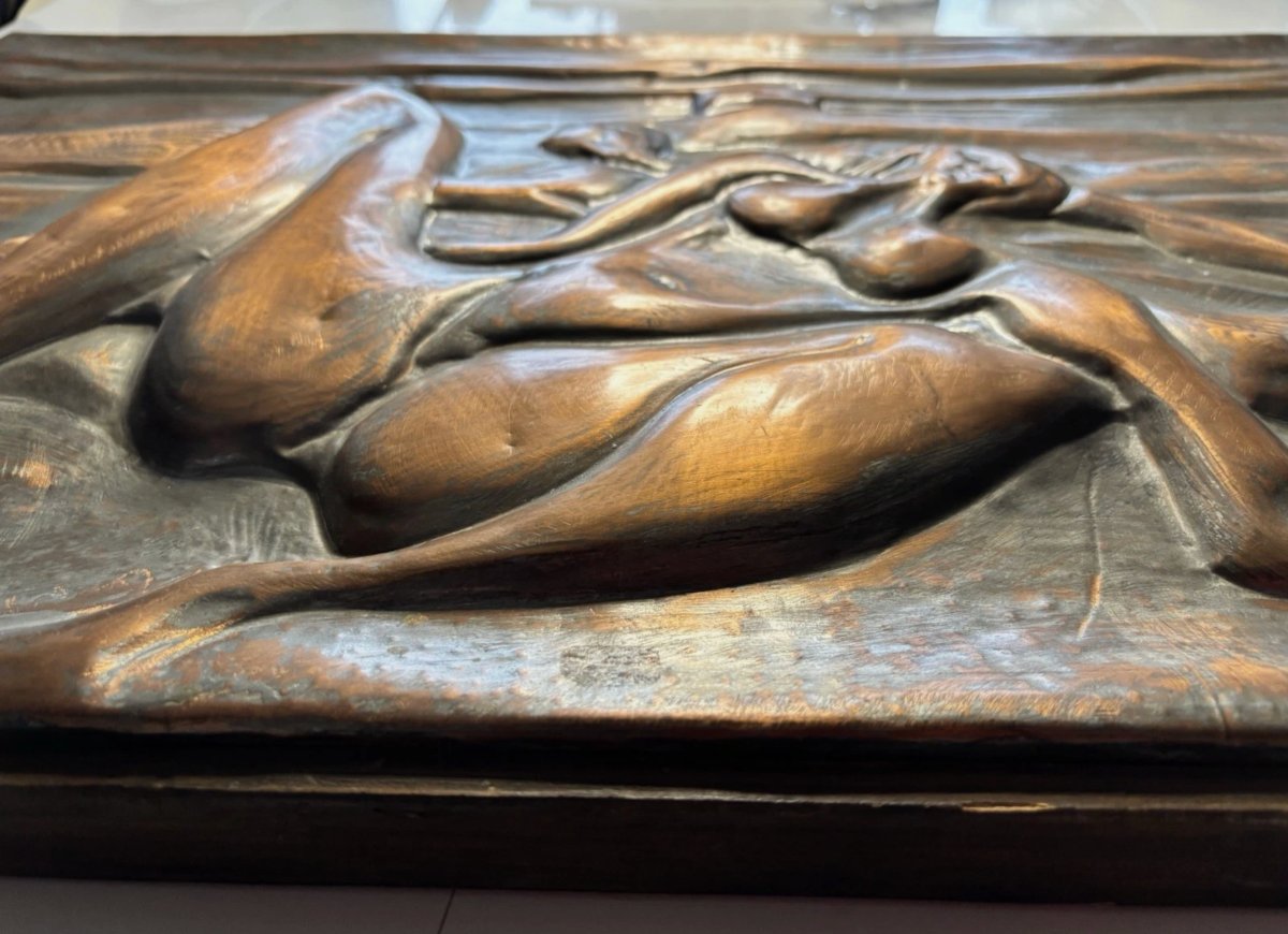 Roger DESSERPRIT (1923-1985) Tableau cubiste en alliage repoussé, signé et daté-photo-5