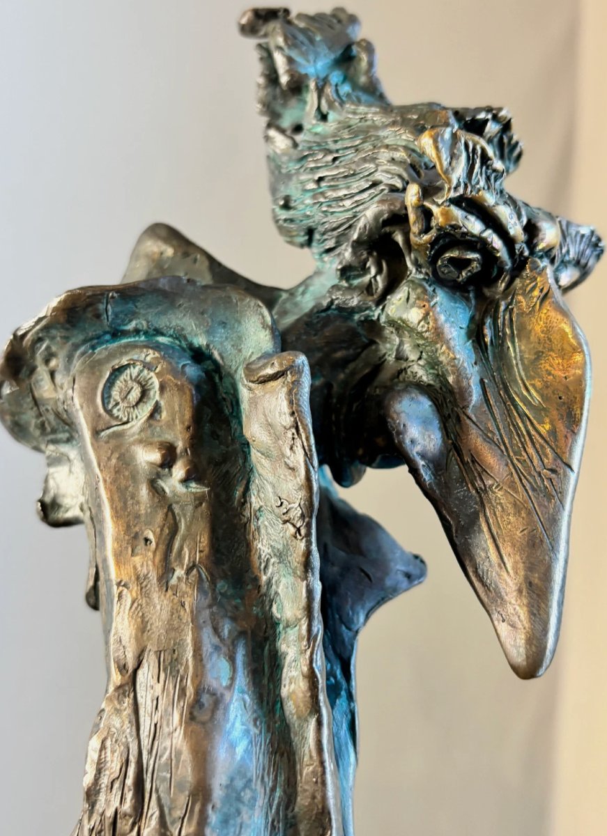 Large Surrealist Bronze Sculpture On A Marble Base. Total Height 53 Cm-photo-3
