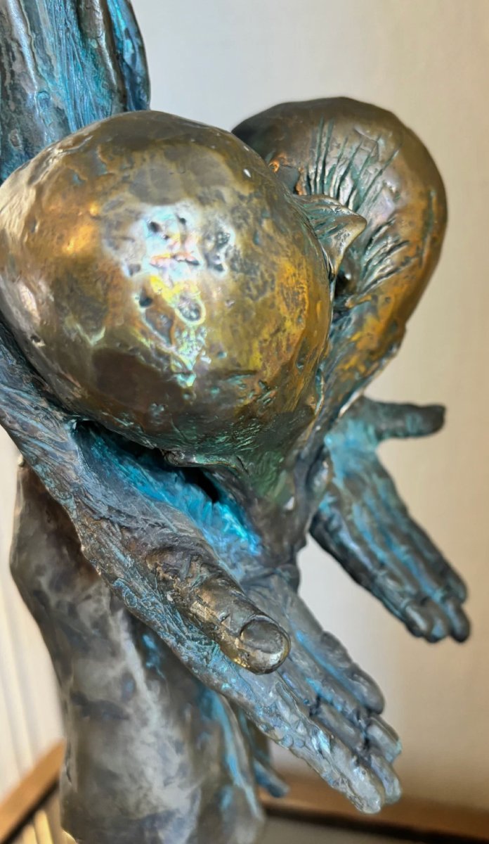 Large Surrealist Bronze Sculpture On A Marble Base. Total Height 53 Cm-photo-5