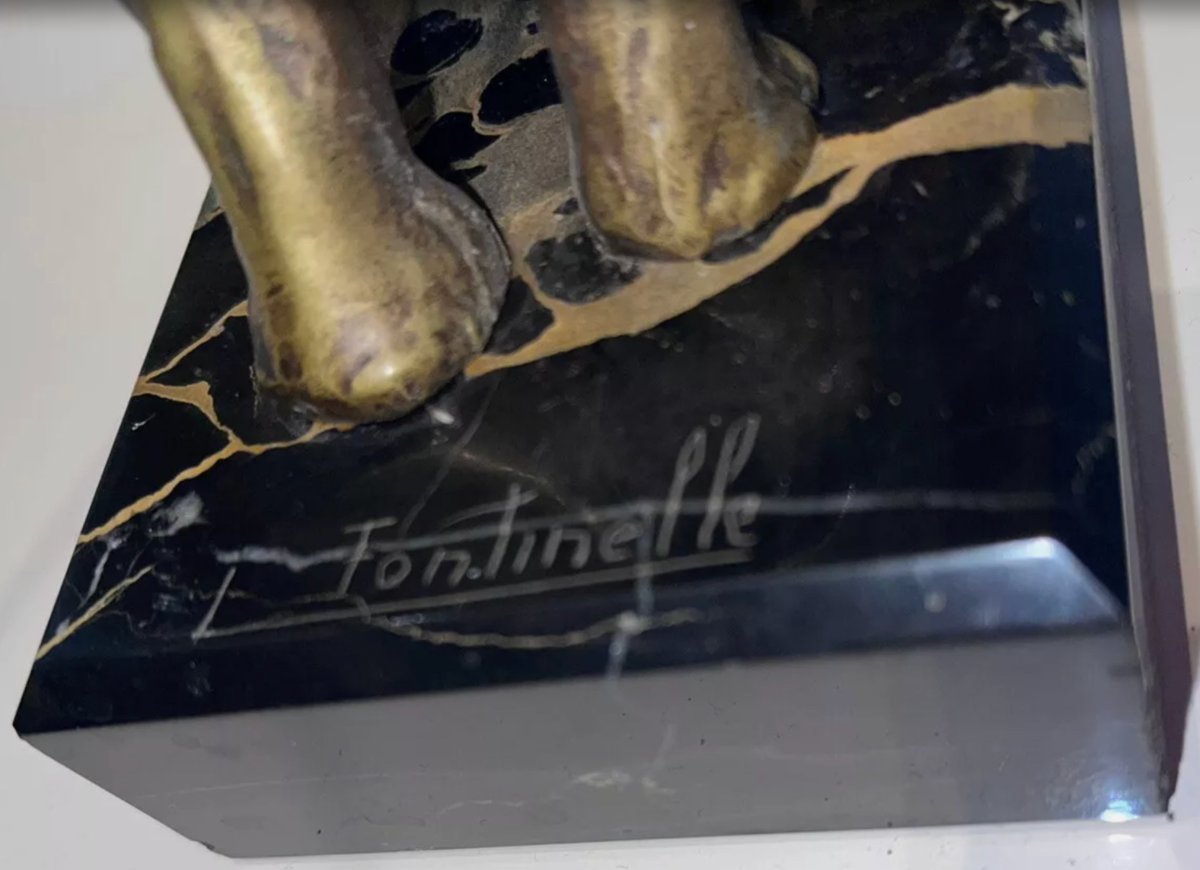 Louis Fontinelle (1886-1964) Bookends With Elephants In Bronze On Marble,  Signed-photo-3