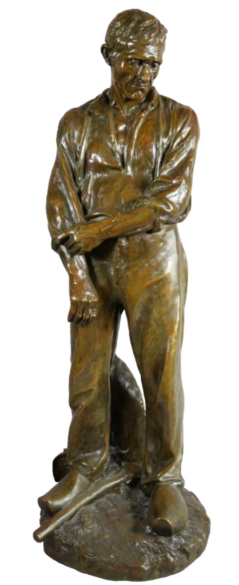 Dalou (1838-1902) & Susse Brothers. The Large Peasant (61cm) Rolling Up His Sleeves-photo-1