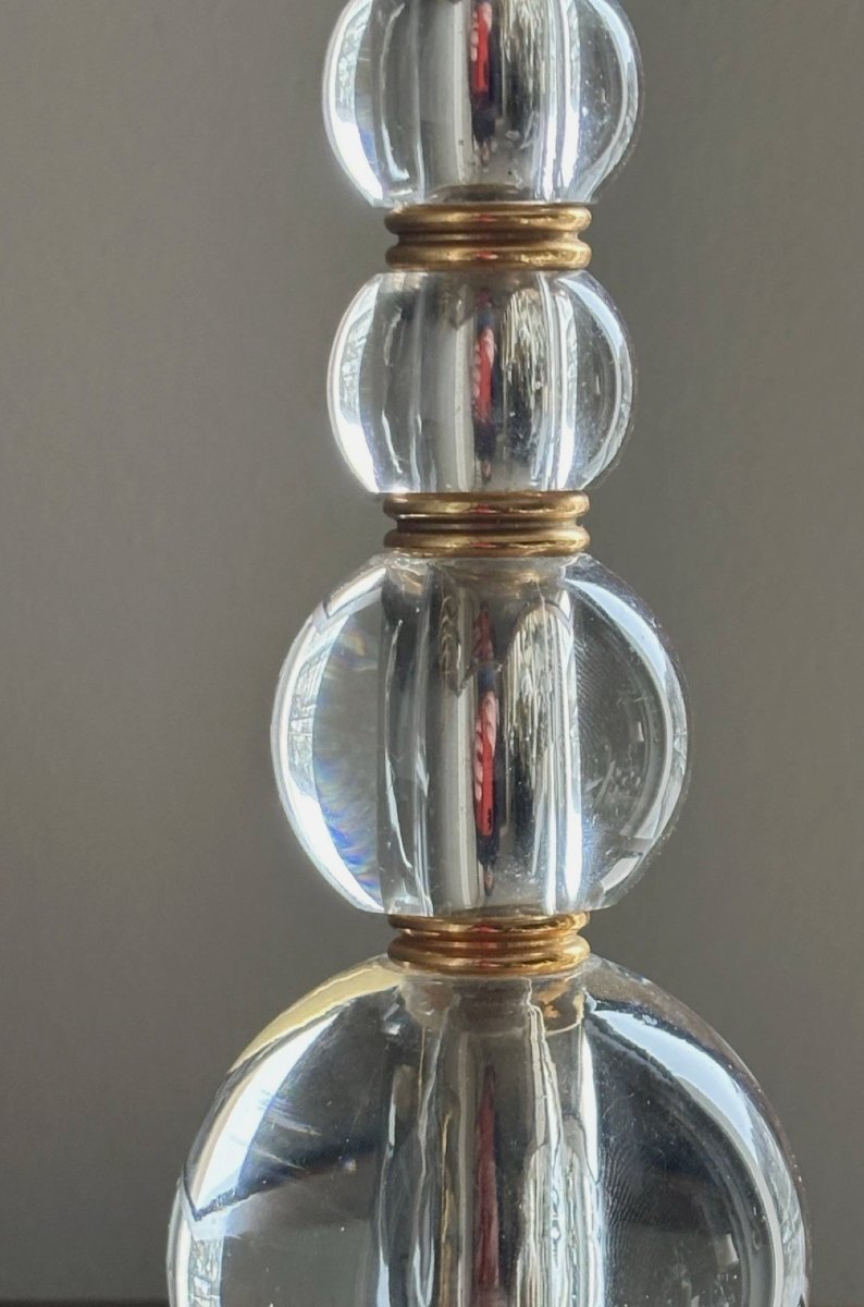 Henri MORAND Paris. ( 1914-2010 )  Lampe de bureau Art Déco en bronze et cristal.   Signée -photo-7