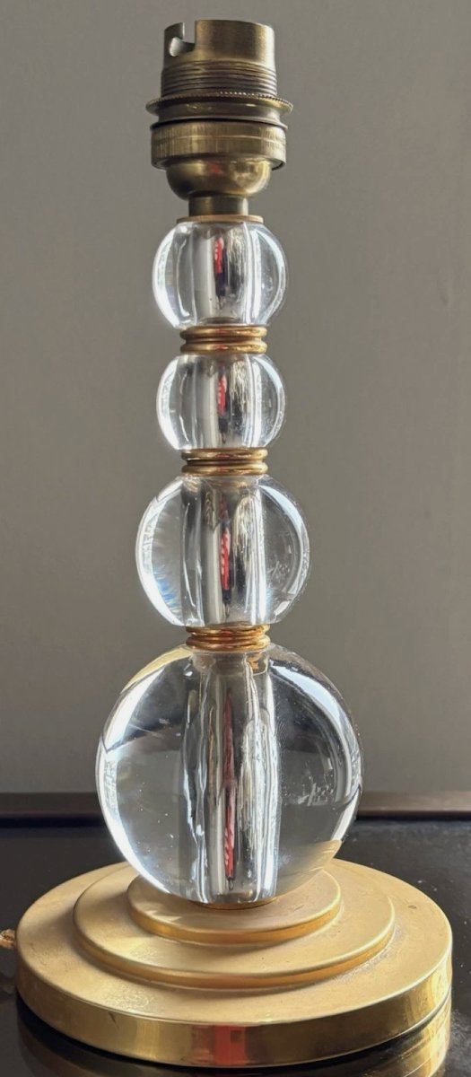 Henri MORAND Paris. ( 1914-2010 )  Lampe de bureau Art Déco en bronze et cristal.   Signée -photo-8