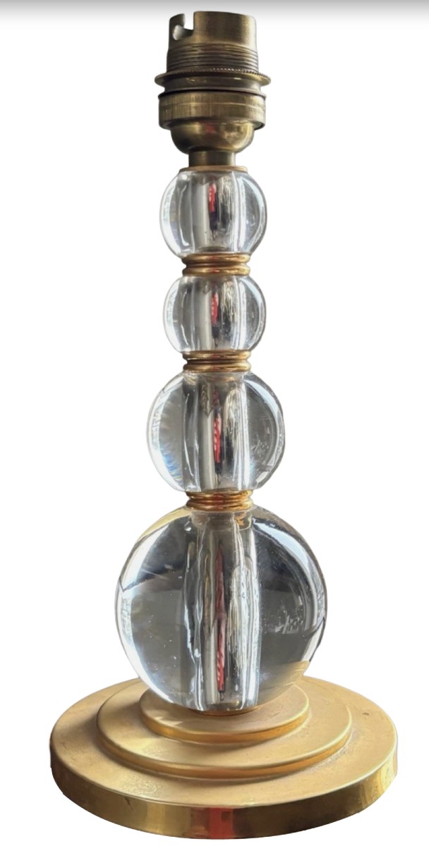 Henri Morand Paris ( 1914-2010 ) Art Deco Desk Lamp In Bronze And Crystal.   Signed