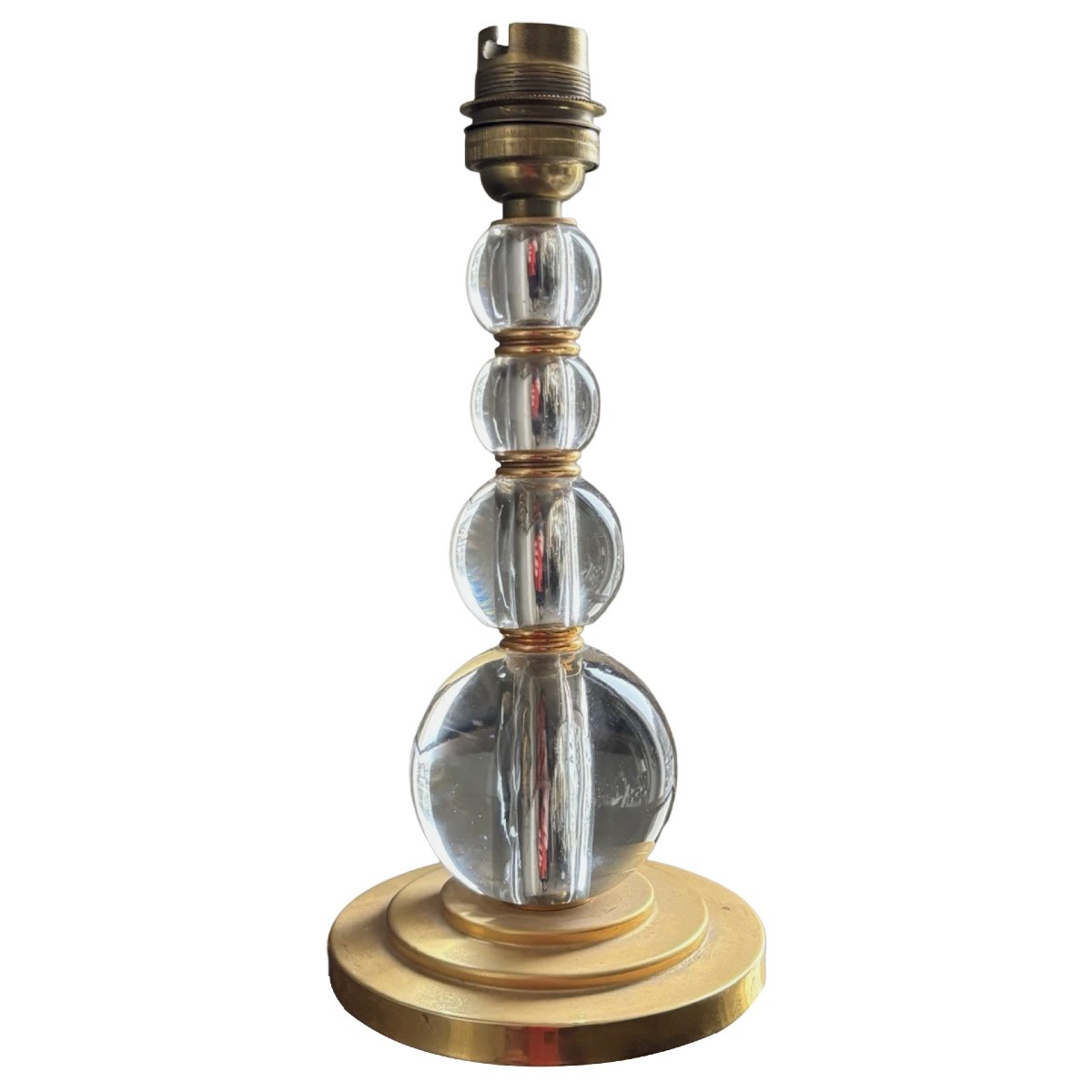 Henri MORAND Paris. ( 1914-2010 )  Lampe de bureau Art Déco en bronze et cristal.   Signée 