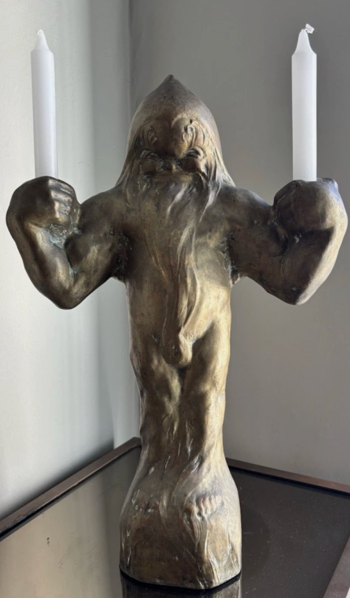 FEVOLA Félix Pascal (1882-1953). Grand troll en bronze patine or nuancée, signé-photo-2