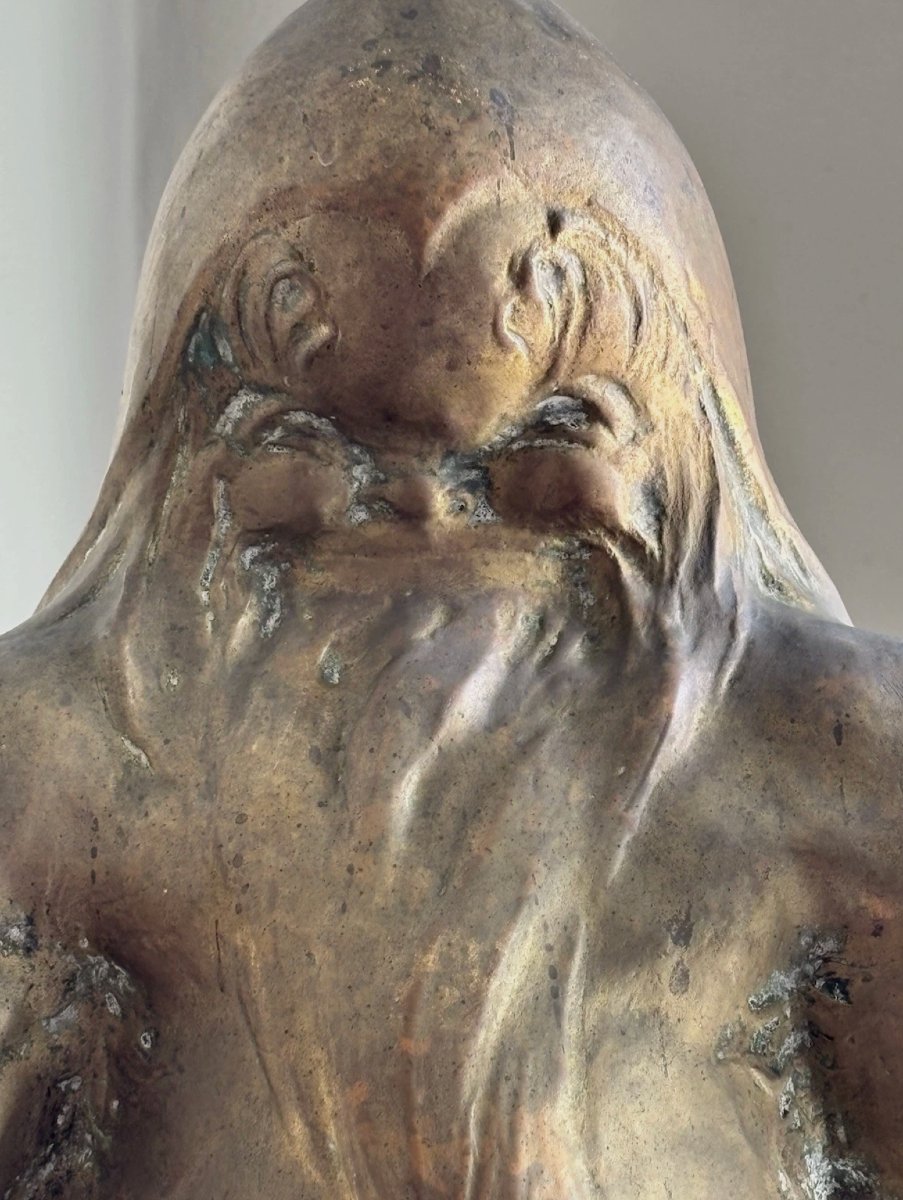 FEVOLA Félix Pascal (1882-1953). Grand troll en bronze patine or nuancée, signé-photo-3