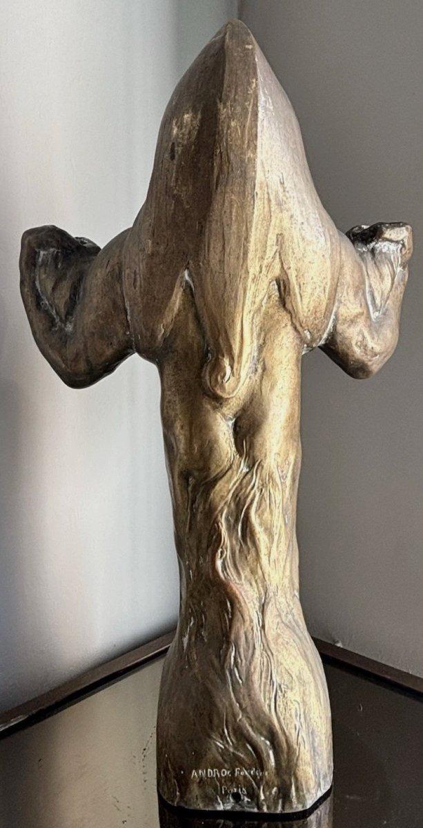 FEVOLA Félix Pascal (1882-1953). Grand troll en bronze patine or nuancée, signé-photo-4